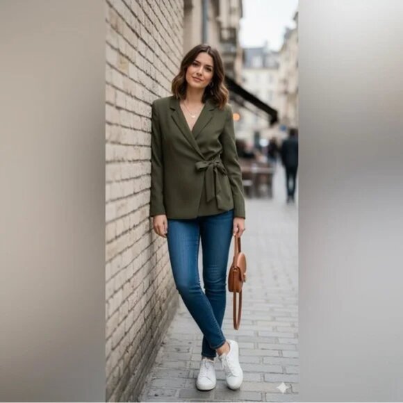 SPANX Crepe Wrap Blazer Jacket NWT Midnight Olive Careerwear Women's Size L - Picture 2 of 11